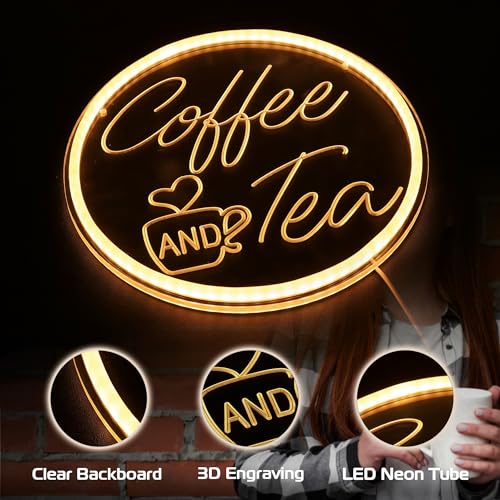 Kavaas KNS-CFT Coffee And Tea Neon Signs 11.8"X 11.8", 3D Carved Coffee Neon Sign | Led Coffee Light Up Sign For Coffee Station, Tea Bar thumb #3