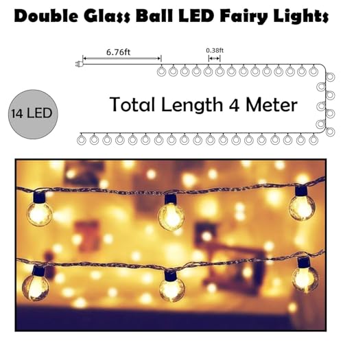 Image of MoonlitDreams Double Glass Led Bulb Lights for Decoration - 14ft, 14 Led Ball Light for Decorations, String Lights for Home Decoration, Lights for Ganpati Decoration At Home