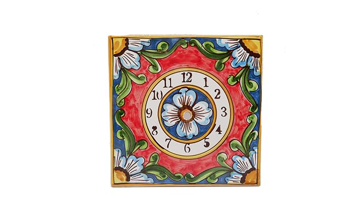 TESORI DI SICILIA Reloj de pared de cerámica pintado a mano, decorado con patrón floral, cerámica de Sicilia, no incluye manecillas, producto característico sicilian