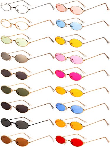 18 Pairs Vintage Slender Oval Sunglasses Small Metal Frames Designer Gothic Glasses Candy Colors Retro Hippie Eyewear for Women Men