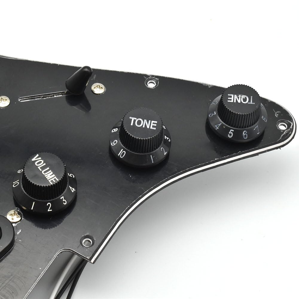 SoulDiM Single Coil Pickups Prewired SSS Adjustable Big Screws Loaded Electric Guitar Pickguard Pickup for Fender Strandard Straocaster Guitar Accessories (Black)
