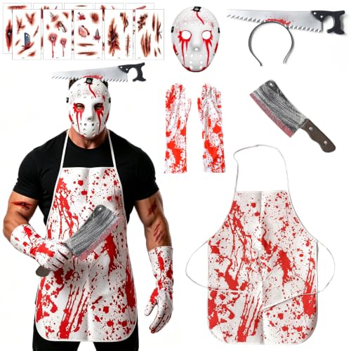 XIGINE Disfraz de Carnicero de Halloween,Disfraz Halloween Hombre | Disfraces de Terror,Disfraz Carnicero para Halloween,para Carnaval,Mardi Gras,Fiesta Temática,Víspera de Todos los Santos