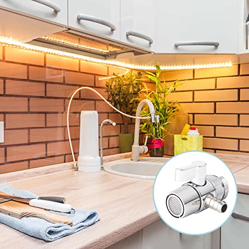 2 Pack Faucet Diverter Valve, 9.5mm Barb for 3/8" ID Flexible Hose, Countertop Water Filter Adapter with Solid Brass Handle, M22 Male to M24 Male Adapter Rings, Clamps & Extra Washers by Tsinghwang - Used condition - Image 7