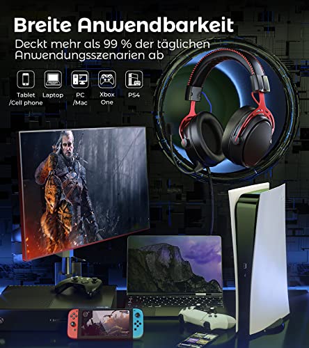 Gaming Headset mit Mikrofon, 7.1 Surround Sound PC Gaming-Headset für PS4, Kopfhörer Mikrofon 360°Noise Cancelling, Gamer Headset, Over-Ear Headphones PS5, Xbox One, Switch, Laptop, Schwarz - Image 7