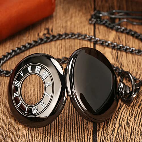 TORALF Espelho liso preto manual mecânico relógio de bolso azul numerais romanos de bolso relógio de