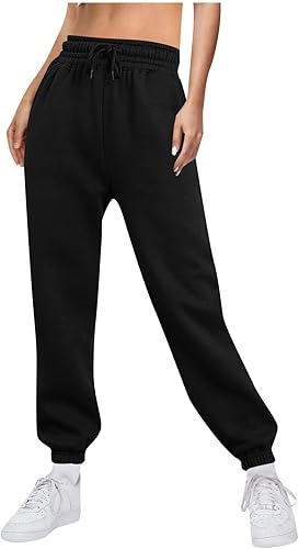 Gumipy Pantalones deportivos para mujer con bolsillos de cintura alta cálidos pantalones deportivos Y2K cómodos con cordón ropa deportiva