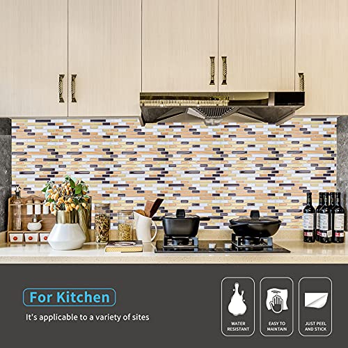 Art3D 10-Piece Peel-N-Stick Backsplash Tile Sticker Vinyl Wall Covering, 12" X 12" Champagne Gold #TOP3