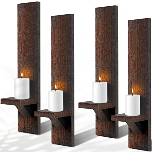 Set Of 4 Wall Sconces Candle Holder Wall Mount Candle Decorative Wood Candle Holders Wall Decor Rustic Hanging Shelf Living Room Wall Decoration For Farmhouse Bathroom Bedroom Living Room Vase (Brown) #TOP22
