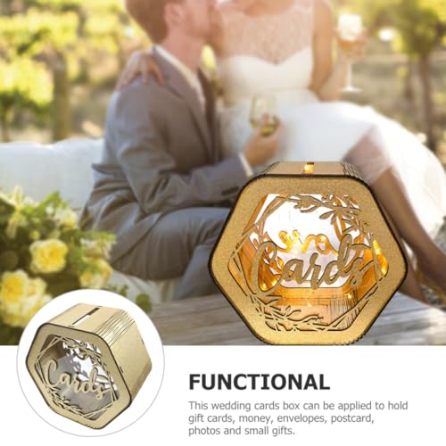 Caja de madera hexagonal para sobres y tarjetas de boda dorada Zerodeko 4