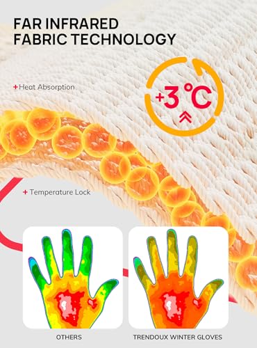 TRENDOUX Winter Handschuhe Damen Thermo, Warm Elastisch Touchscreen Handschuhe, Flauschige Handy Verdickt Fäustlinge Für kaltes Wetter Indoor Outdoor Laufsport, Wandern - Schwarz