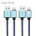 Micro USB Cable , COOME 3ft 6ft High Speed Nylon Braided USB 2.0 Sync Data Charging Charge Cord Wire for Samsung Android Smartphones Pack of 2 Blue