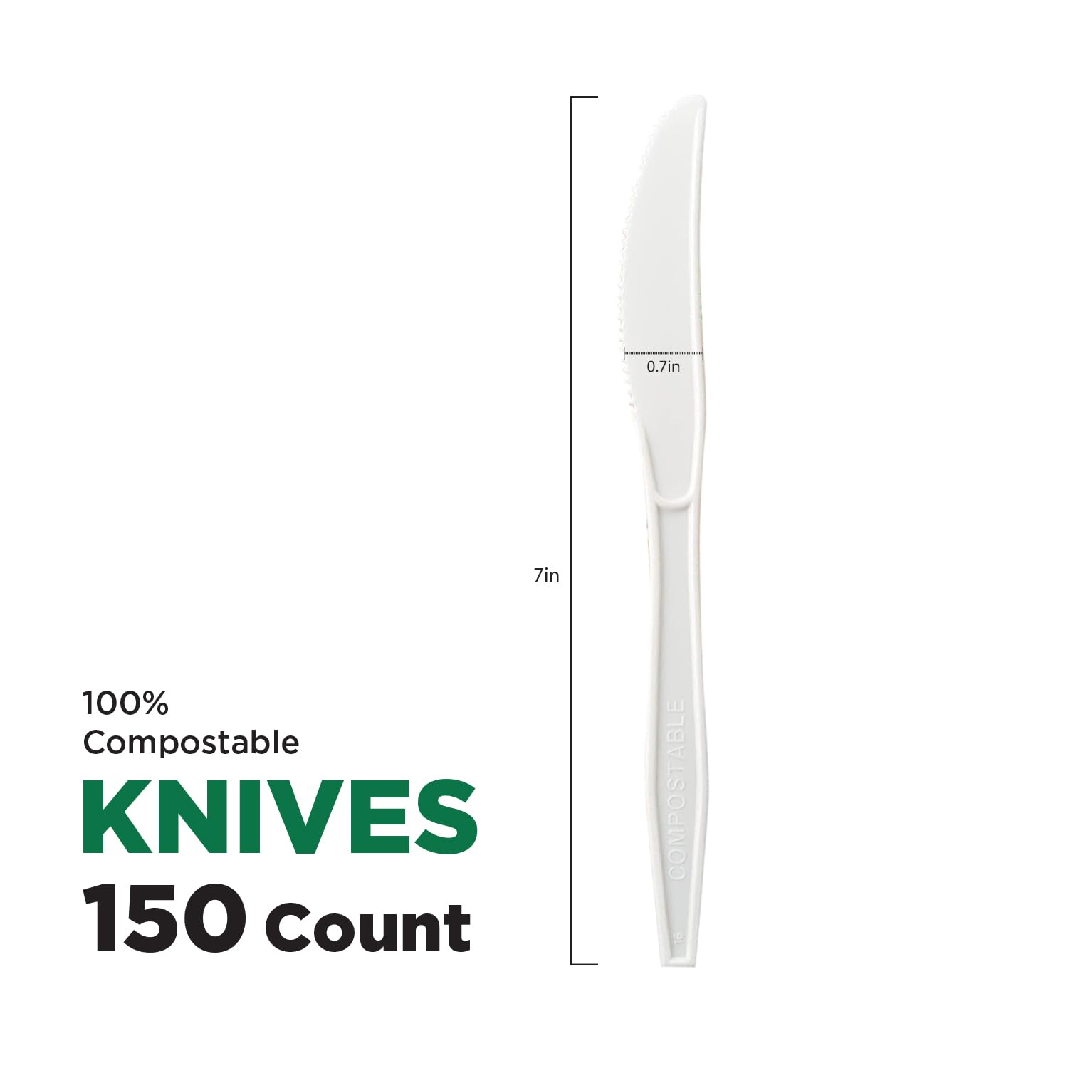 The Coffee Connection TCC 150 Pcs Heavy Duty Compostable Knives - BPA Free & No Plastic Knives for Gathering and Every Day Use