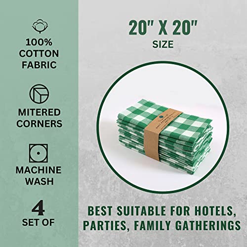 Dinner Napkins, Everyday Use, Premium Quality,100% Cotton Buffalo Plaid, Set Of 12, Size 20X20 Inch, Oversized Cloth Napkins With Mitered Corners, Ultra Soft, Durable Hotel Quality Green & White #TOP6