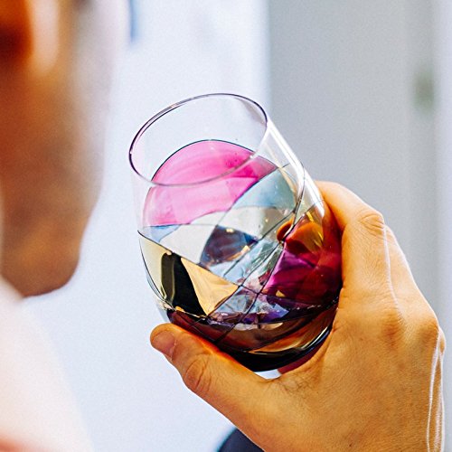 Antoni Barcelona Stemless Wine Glasses 21Oz Mouth Blown Hand Painted Amazing Gift Wedding Woman Man Unique Present Anniversary Drink Party (Red Line, Set 4) #TOP4