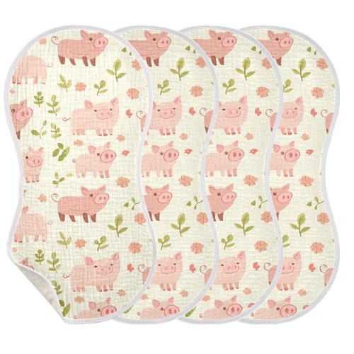 Cartoon Cute Pigs Leaves Cotton Burp Cloths Easy Care Feed Cloth for Unisex boy and Girl Set of 2, 22x11in3