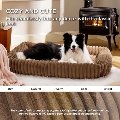 BEDSURE waschbares Hundebett für große Hunde - 109x76x20cm weicher orthopädischer Hundekorb mit bequemem Fleece-Bezug, rutschfestes Hundebett mit hohem Rand in braun