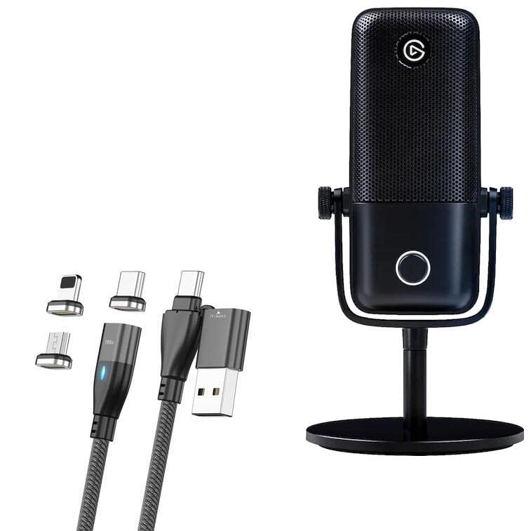 BoxWave Cable Compatible with Elgato Wave:1 (Cable by BoxWave) - MagnetoSnap PD AllCharge Cable (100W), Magnet PD 100W Charging Cable USB Type-C Micro USB for Elgato Wave:1 - Jet Black