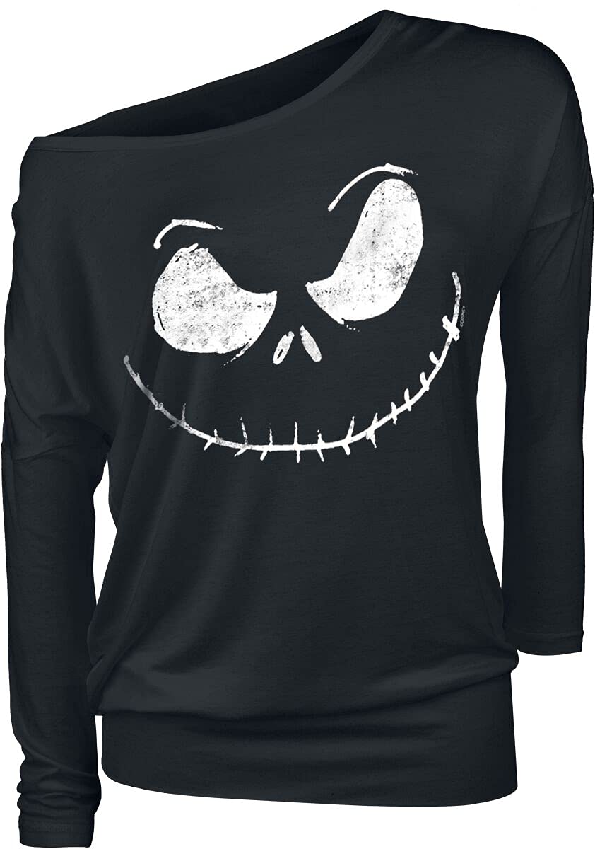 The Nightmare Before Christmas Jack Skellington - Face Frauen Langarmshirt schwarz