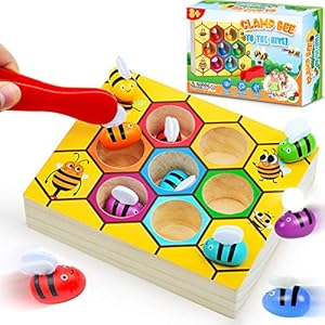CozyBomB™ Toddler Fine Motor Skill Toy – Clamp Bee to Hive Matching Game – Montessori Toy for 1 Year Old Wooden Color Sorting Puzzle Early Learning Preschool Educational Gift Toys for 2 3 4 Years Old