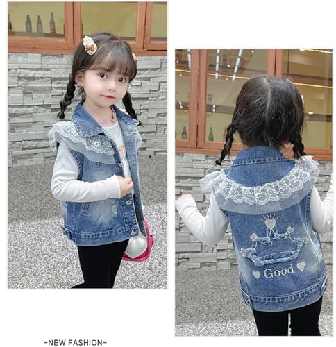 Denim Vest for Little Girls Button-Down Sleeveless Lapel Outerwear Vests2