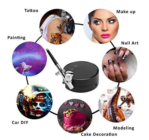 Image of Tattoo Gizmo Aerograph Portable,Light Weight,High Performance Airbrush Compressor Kit,Dual Action Gun for Art, Craft, Makeup,Cake Decoration, Temporary Tattoos (AG-300K-Auto (Black))