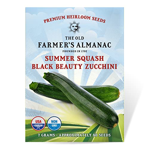 The Old Farmer's Almanac Heirloom Summer Squash Seeds (Black Beauty Zucchini) - Approx 50 Seeds - Non-Gmo, Open Pollinated, Usa Origin #TOP8