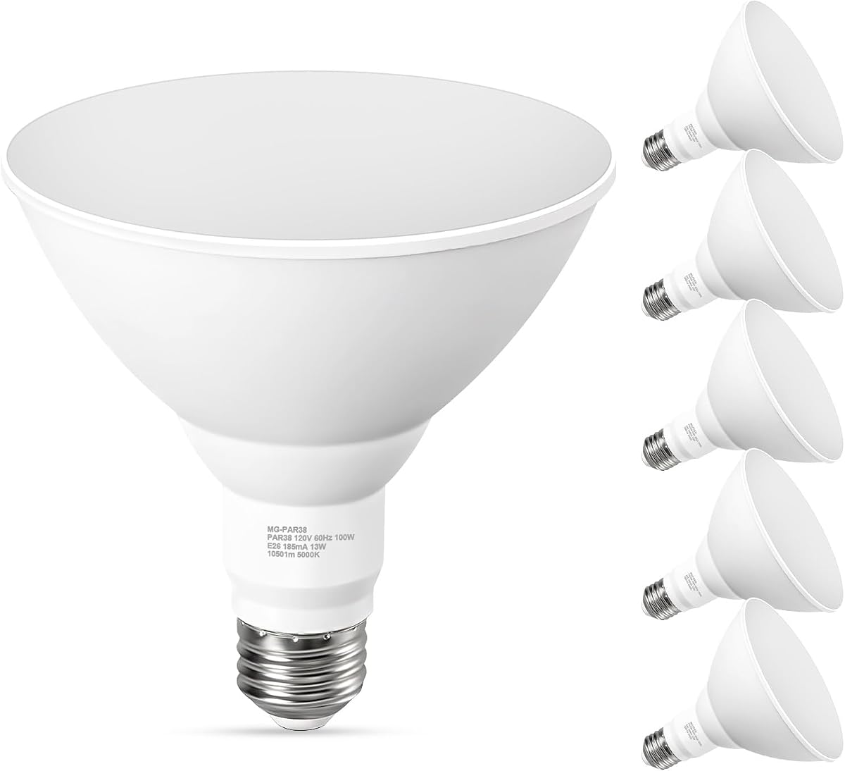GvvooHome Bombillas LED PAR38 para exteriores, equivalente a 100 W, luz blanca diurna de 5000 K, reflector LED impermeable regulable para porche, patio, garaje, base E26 1050 lm, 13 W, 15 000 horas, paquete de 6