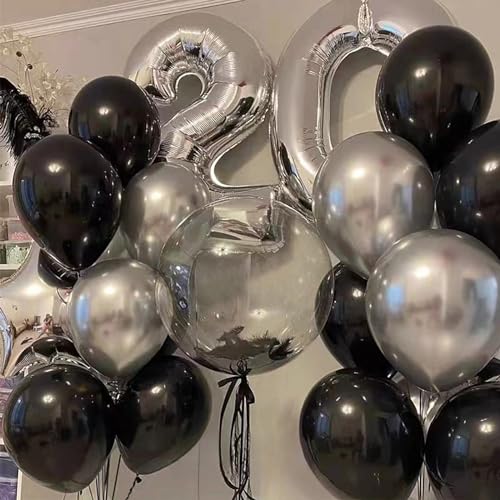 Image of Black and Silver Balloons, 67pcs 12 Inch Metallic Silver and Black Balloons for Birthday, Baby Shower, Wedding, and Engagement Party Decoration