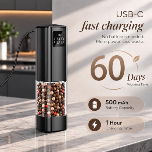 Electric Salt and Pepper Grinder Set,Automatic Pepper Mill Shakers,2 Pack - Image 2