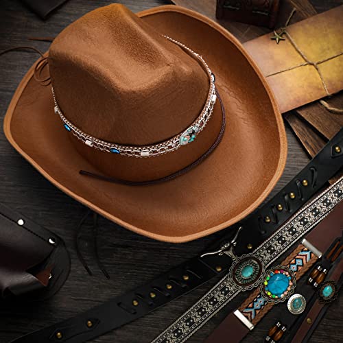 Jeyiour Western Cowboy Hat With 6 Pcs Cowboy Hat Band Replacement Handmade Ethnic Western Hat Belts Dark Brown Cowgirl Hat Cowboy Hat Accessories For Western Party Supplies #TOP6