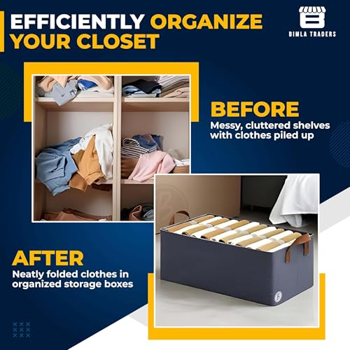 Image of Btag Pack of 4 Storage Baskets (46L x 27W x 19H CM) Non-Woven Foldable Wardrobe Organizer with Metal Frame Rectangle, Storage Box with Handles for Clothes, Books, Toys, Blankets & Closet Use.