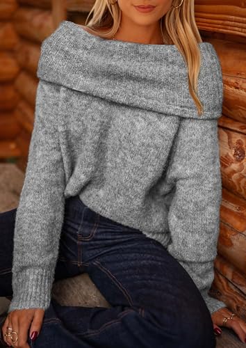 PRETTYGARDEN Women's Off The Shoulder Sweater Long Sleeve Tops 2025 Fall Loose Knit Pullover Sweaters Winter Clothes
