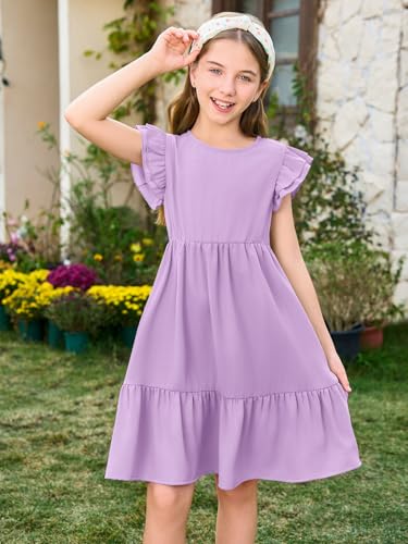 Haloumoning Girls Dresses Kids Summer Double Layer Ruffle Sleeve Dress 5-14 Years - Image 3