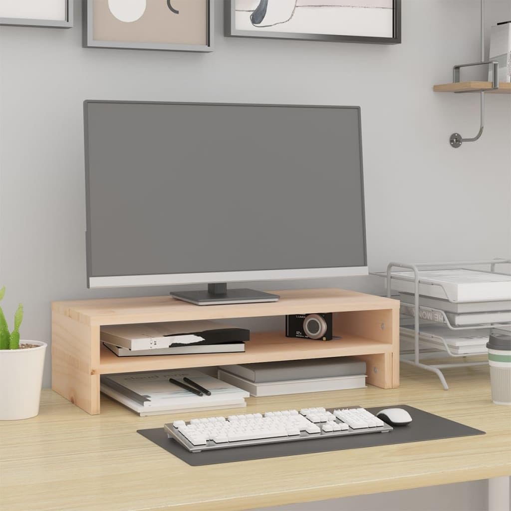 Supporto per monitor (52-101) x 22 x 14 cm, in legno massello di pino da scrivania, rialzo per monitor per PC, laptop, computer