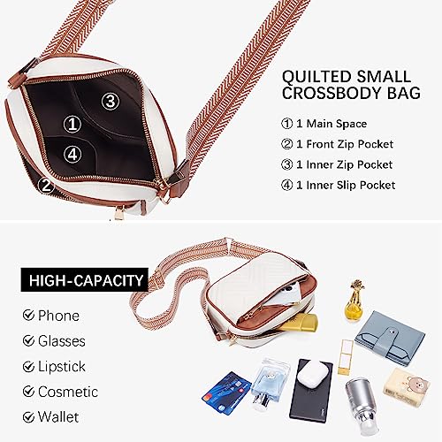 BOSTANTEN Quilted Crossbody Bags for Women Vegan Leather Purses Small Shoulder Handbags with Wide Strap Beige with Brown by BOSTANTEN - Image 4