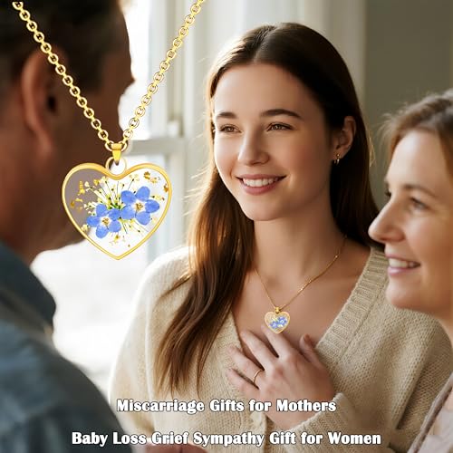 Image of Miscarriage Gifts for Mothers, Forget Me Not Pressed Flowers Necklace, Baby Loss Grief Sympathy Gift for Women, Child Loss Memorial Gifts Jewelry