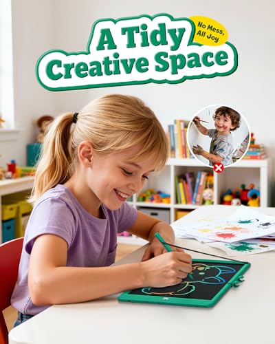 Image of Bravokids 10 Inch LCD Writing Tablet for 3-8 Year Olds - Electronic Drawing Pad and Doodle Board as Educational Birthday Gifts for Girls and Boys (Dark Green)