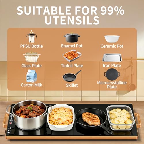 Image of Electric Warming Tray,XL 32 inchx12 inch,Tempered Glass Warming Mat for Food,Black