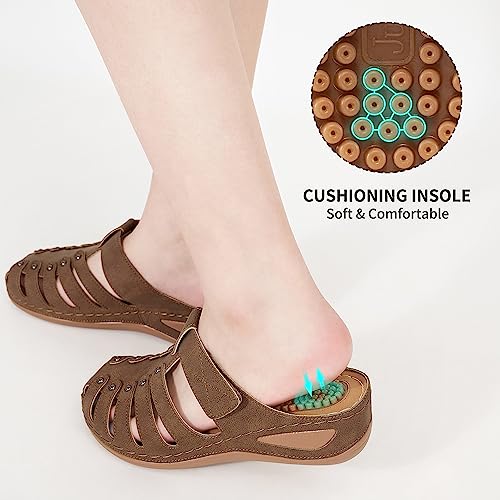 Judxsious Clogs For Women Mules Slip On Shoes Comfortable Casual Summer Wedge Slides Cushion Orthotic Sandals Womens Walking Shoes Brown #TOP5
