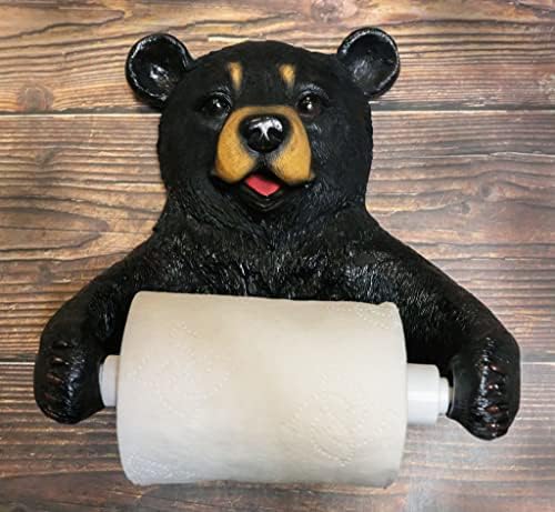 Ebros Whimsical Black Bear Toilet Paper Holder Bathroom Wall Decoration 8.25" Tall Rustic Cabin Lodge Country Home Guest Powder Room Accent