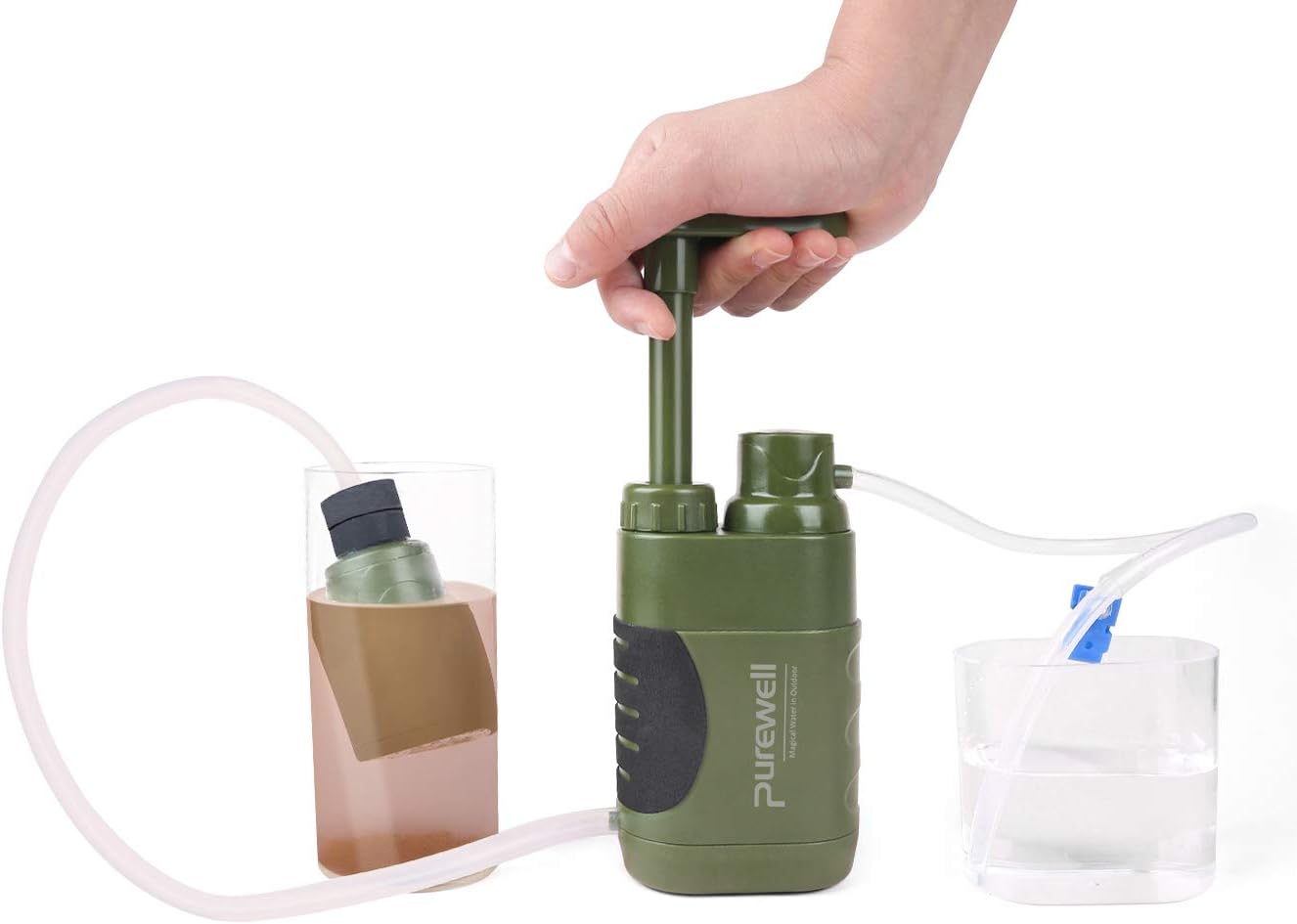 Black Friday - 50% OFF Purewell Replaceable Water Filter for Portable Filtered Water Purifier - Emergency Water Filter Pump with 4-Stage Integrated Filter for Camping Hiking Backpacking