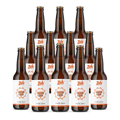 Image of Zoh Probiotics Ginger Lemon Water Kefir | Tea With Detoxifying Acids, And Digestive Enzymes. Raw, Unfiltered, Made With Organic Ginger & Lemon, Liquid Form (330 Ml, Pack Of 12), 8 Kg 900 G