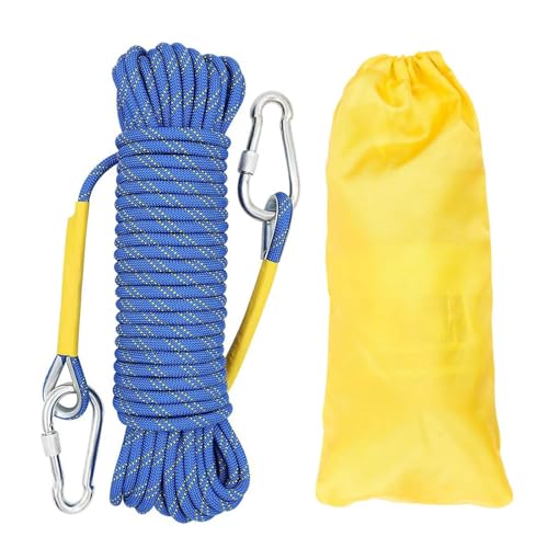 Gangying Kletterseil 8mm,Statisches Kletterseil 10m Outdoor Seil Feuerrettungs Fallschirm Seil Geflecht Nylon Seil mit 2 Stahlhaken für Wandern Outdoor Bergsteigen Sport Camping