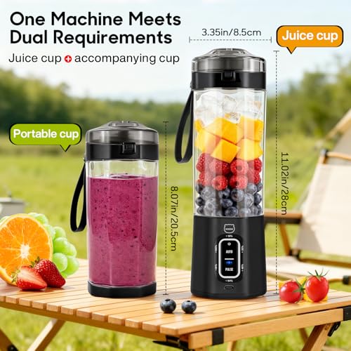 Image of Upgrade 700 ML Portable Smoothie Blender, Rechargeable Blende -Black | Contains both Automatic and Pulse Functions, with Travel Cup and Lid, 6 Sharp Blades, Mixer Blender Machine