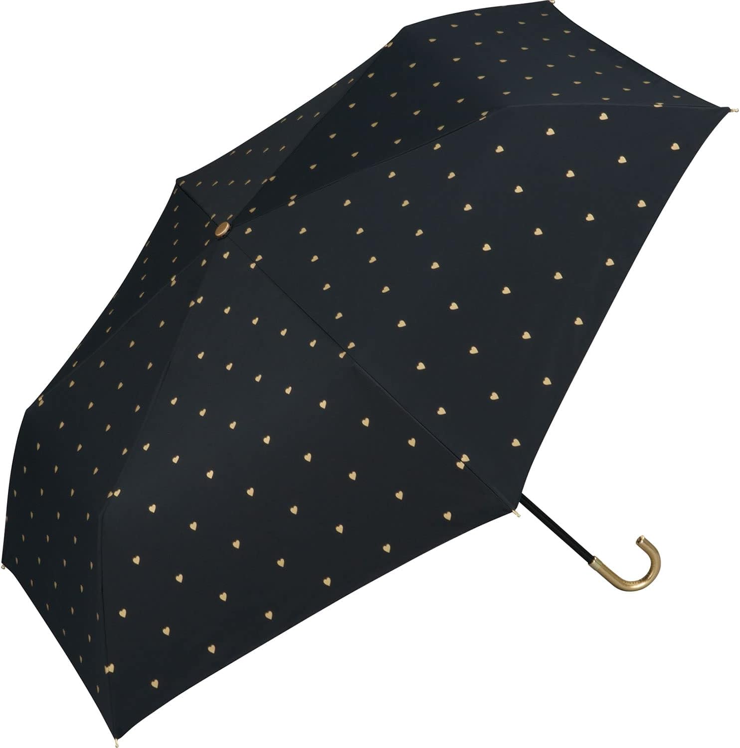 Wpc. Parasol Shade Gold Small hearts Mini Shields sun 100% protection from UV ray Shields heat Good for rain or shine Foldable parasol Light weight Commute to work Commute to school Travel Stylish Cute Female Women 801-14687-102