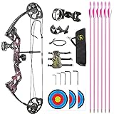 NC DJH Archery Compound Bow Package and Arrows for Kids Beginners 17'-27' Draw Length，10-30 Lbs Draw Weight Adjustable，260fps IBO Lightweight Design Bow Shooting (Basic Package-MUDDYGIRL)