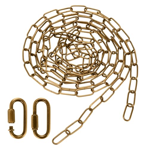 Image of Canomo 12 feet Pendant Light Fixture Chain Adjustable Lighting Hanging Chain with 2 Connection Locks for Chandelier, Plants Supports to 50LB, Antique Brass (Pack of 2)
