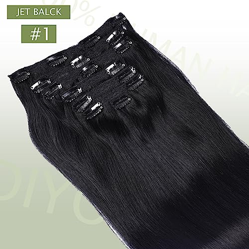 Diyomo Remy Hair Extensions Clip In Human Hair Soft & Natural Black Hair Clips For Women 120G 7Pcs Clip On Hair Extensions Human Hair Straight&Long Invisible Real Human Hair (24 Inch, Jet Black) #TOP6