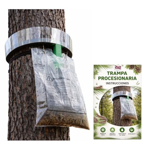 Trampa Procesionaria del Pino Profesional | Kit Completo + guia Instalación | hasta 140 cm de Perímetro | Sistema Ecológico de Alta Eficacia contra la Oruga Procesionaria (ECOLOGICO, 1.0, Unidad)
