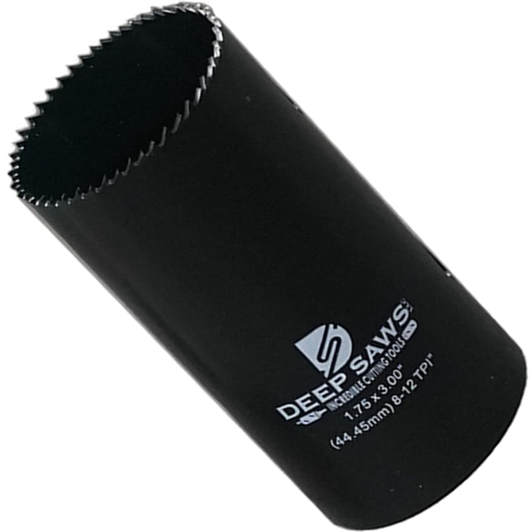 Deep Saws 3" Deep 8-12 TPI FINE Tooth Hole Saw for Steel, Stainless Steel, Aluminum, Wood, Plastic, Fabrication, and Construction (1.75")